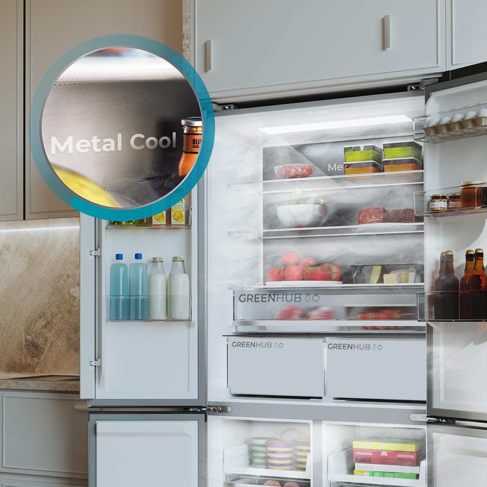 Cecotec Frigorifero 4 Porte Semi-Integrabile No Frost Bolero CoolMarket 4D 456 SBI Inox E. Extra Capacità Max 456L, Altezza 189cmx83cm Larghezza, MetalFlexCooling, Compressore Inverter Silenzioso