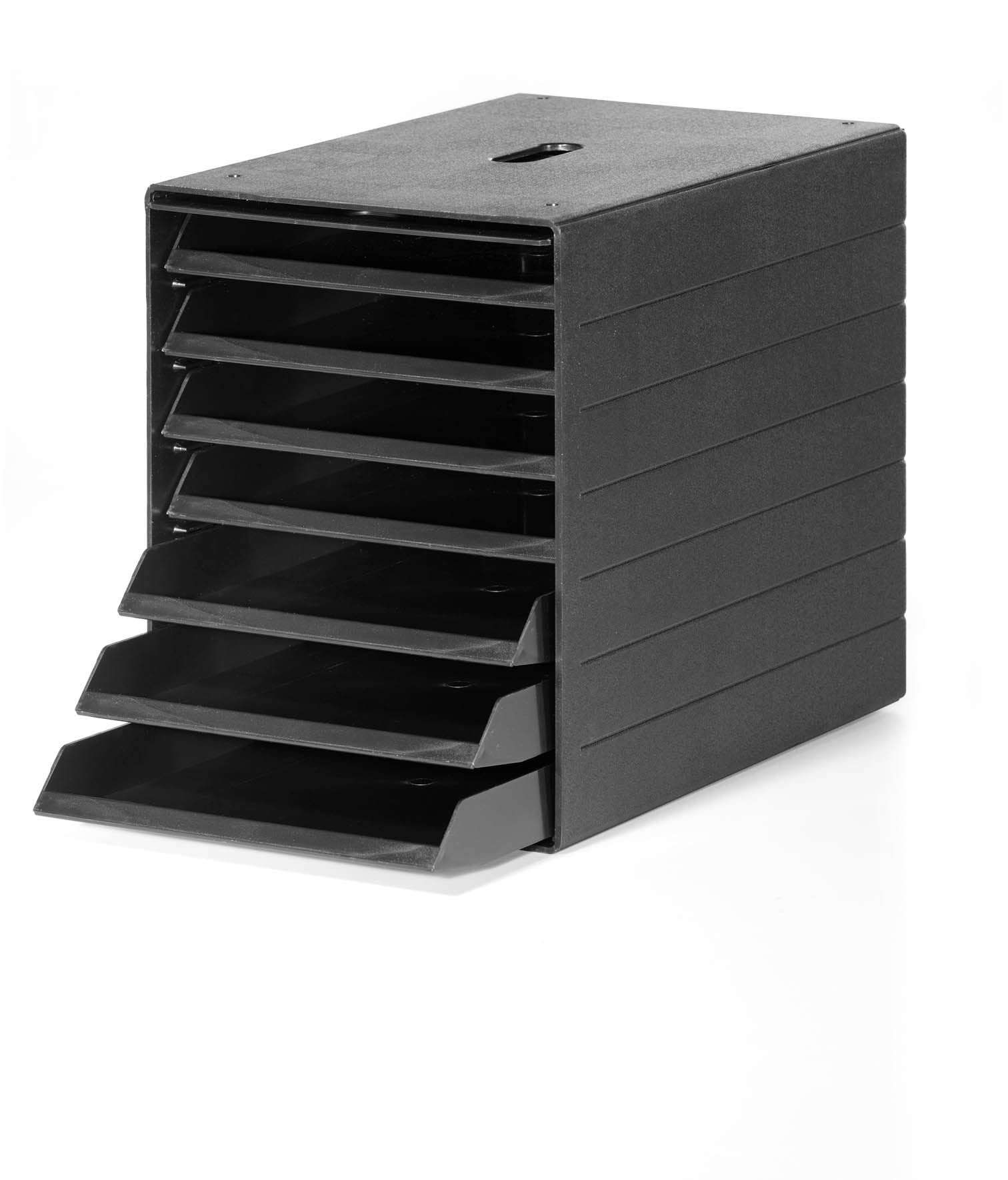 Durable pojemnik na szuflady A4 Idealbox Plus 7 przegródek, certyfikat Blue Angel, w 100% nadający się do recyklingu, antracyt, 1712001058