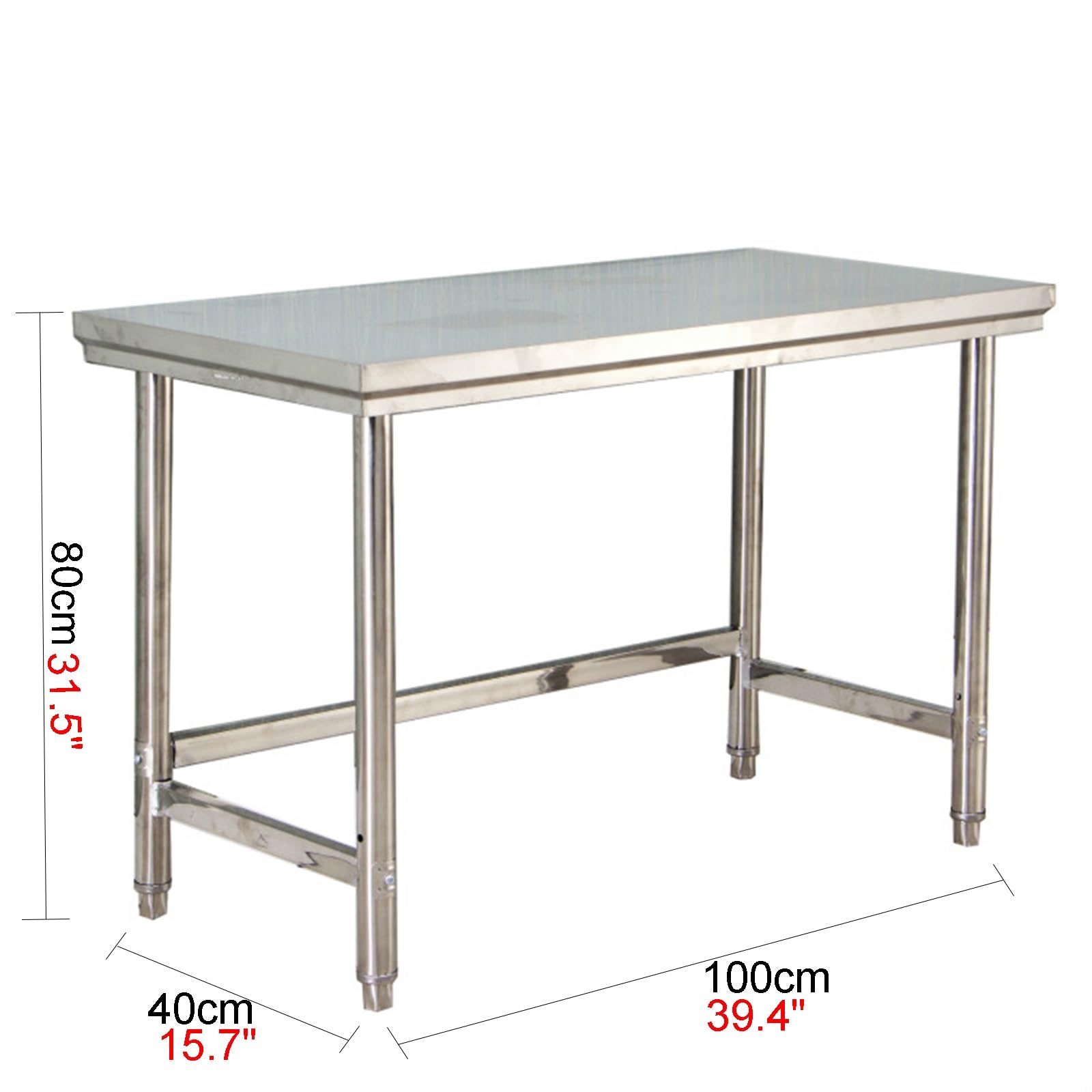 Banco de Trabajo Desmontable de Acero Inoxidable Reforzado Mesa de Preparación de Cocina con Patas Ajustables Mesa de Embalaje para Almacén con Refuerzo Triangular