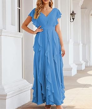 EEFZL Bridesmaid Dress for Wedding Short Sleeve Long Ruffled Cocktail Ball  Gown for Women Ballet Pink US2 at Amazon Women's Clothing store