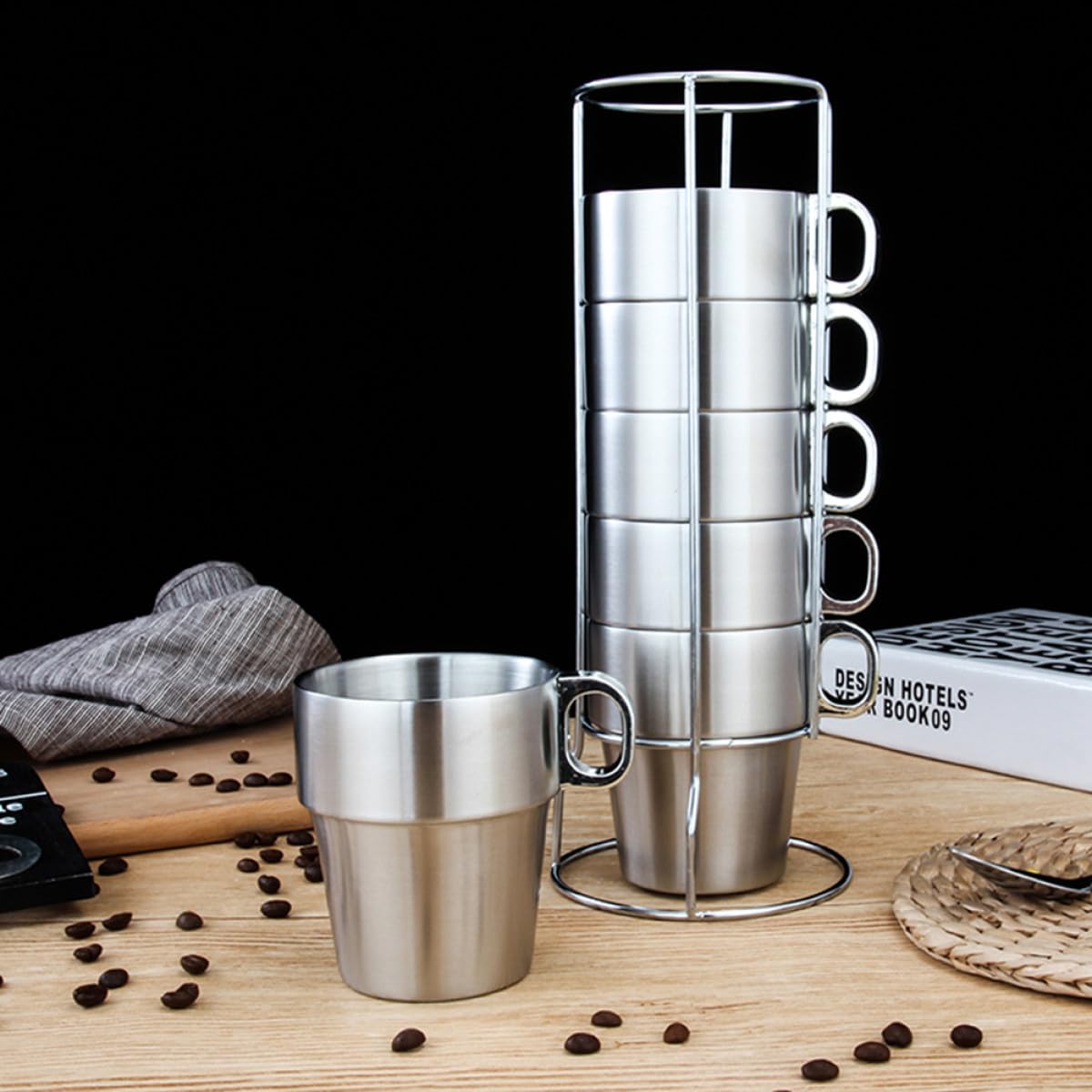 6 Stück Edelstahltasse mit Mehrschichtigem Isolationsdesign Großer Trinkbecher für Heiße Getränke Stapelbar und Leicht zu Verstauen für Outdoor Party Einsatz