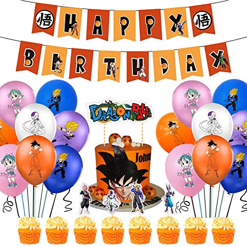 Dragon ball Z Birthday Party Supplies Pack Includes Banner Cake Topper 24 Cupcake Toppers 20 Balloons for Dragon ball Z party supplies