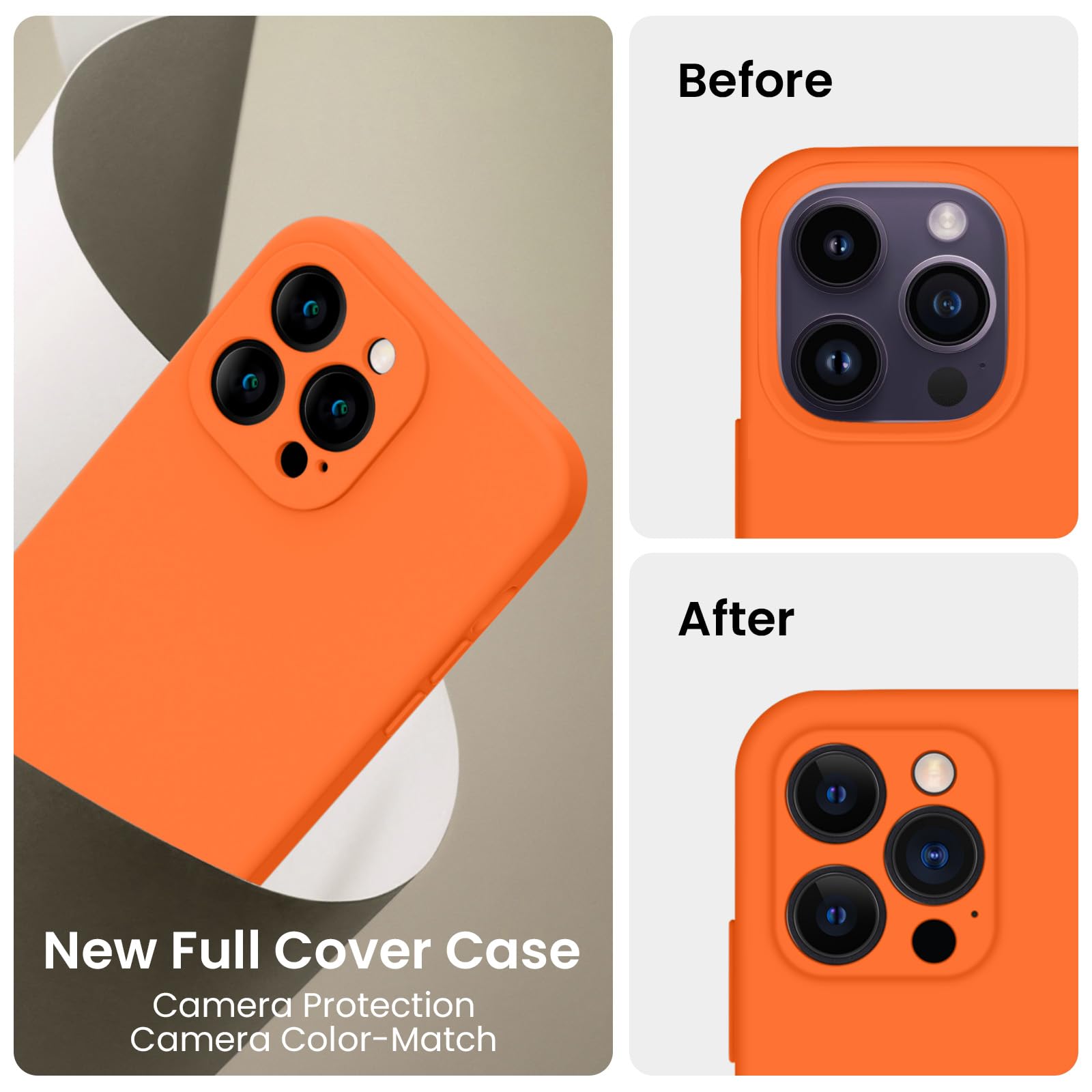 FireNova Funda para iPhone 14 Pro, funda de silicona mejorada [protección de cámara] con [2 protectores de pantalla], forro interior de microfibra suave antiarañazos, 6.1 pulgadas, naranja neón