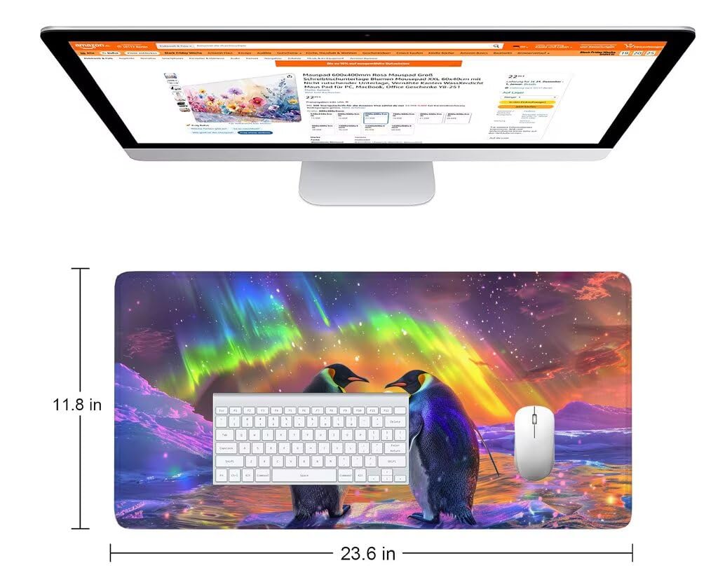 Podkładka pod mysz Czarna Podkładka Pod Mysz Biurko Pingwin Mata Biurkowa 1200 x 600 x 3 mm, Podkładka pod mysz z antypoślizgową gumową podstawą, zmywalna, zszyte krawędzie, podkładka pod mysz do gier