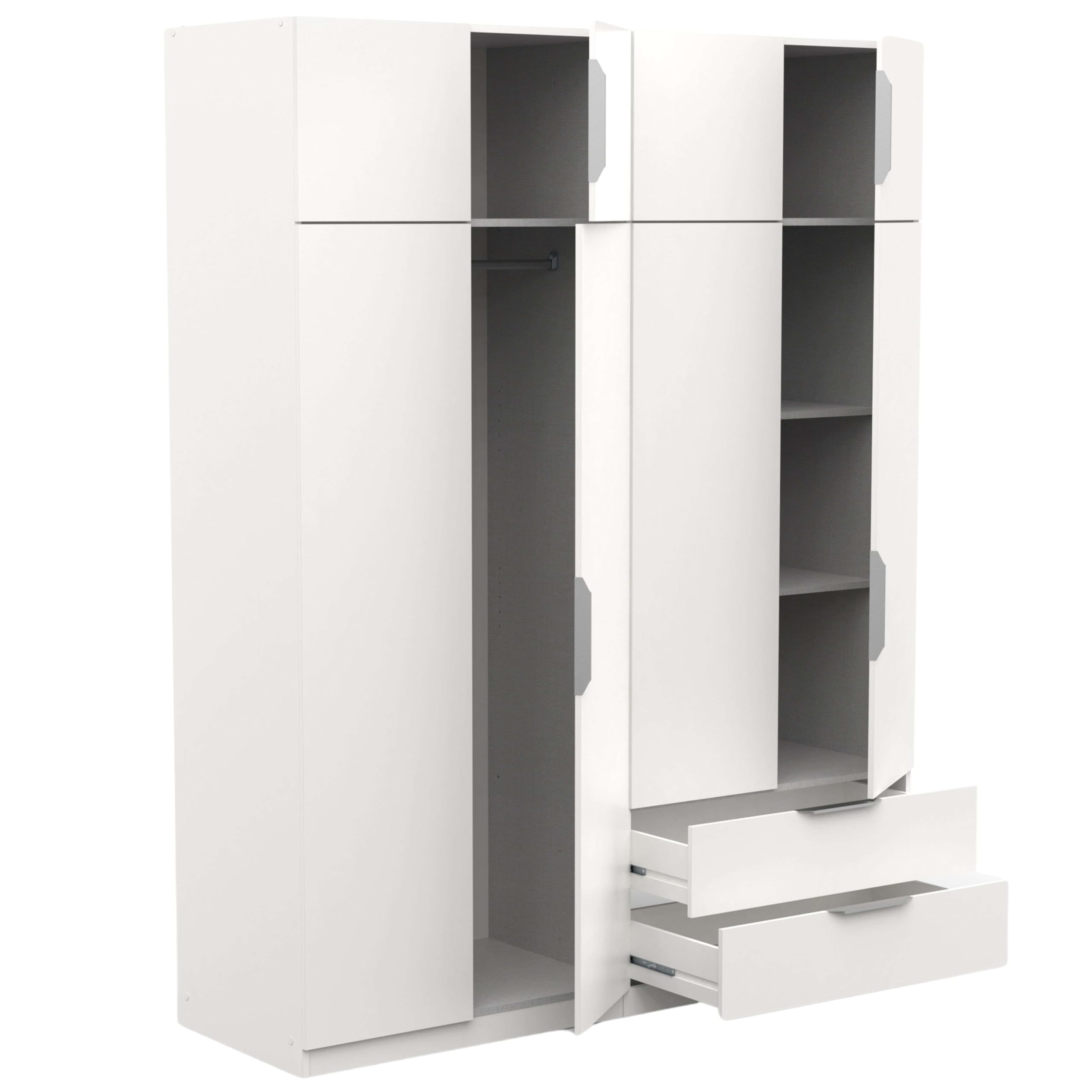 Miroytengo Armario Ghost Grande, Vestidor con Diferentes Compartimentos, 8 Puertas y 2 Cajones, Blanco Mate o Roble Kronberg o en Blanco y Roble 203x158x51 cm