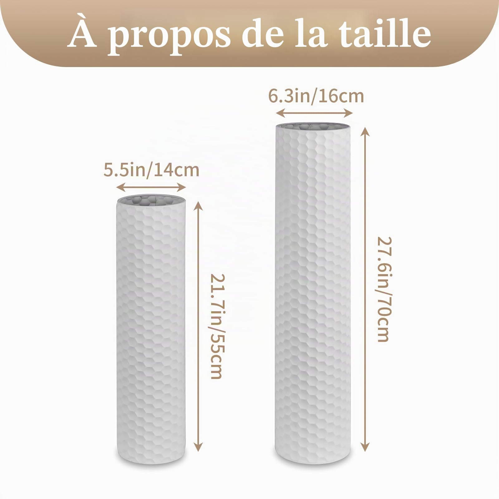 Sziqiqi Lot de 2 Grands vases Blancs pour Sol : 70,6/55,1 cm en métal Fait à la Main, Vase décoratif Extra Large, Texture nid d'abeille, Grand Vase Debout pour Salon, Coin de Maison