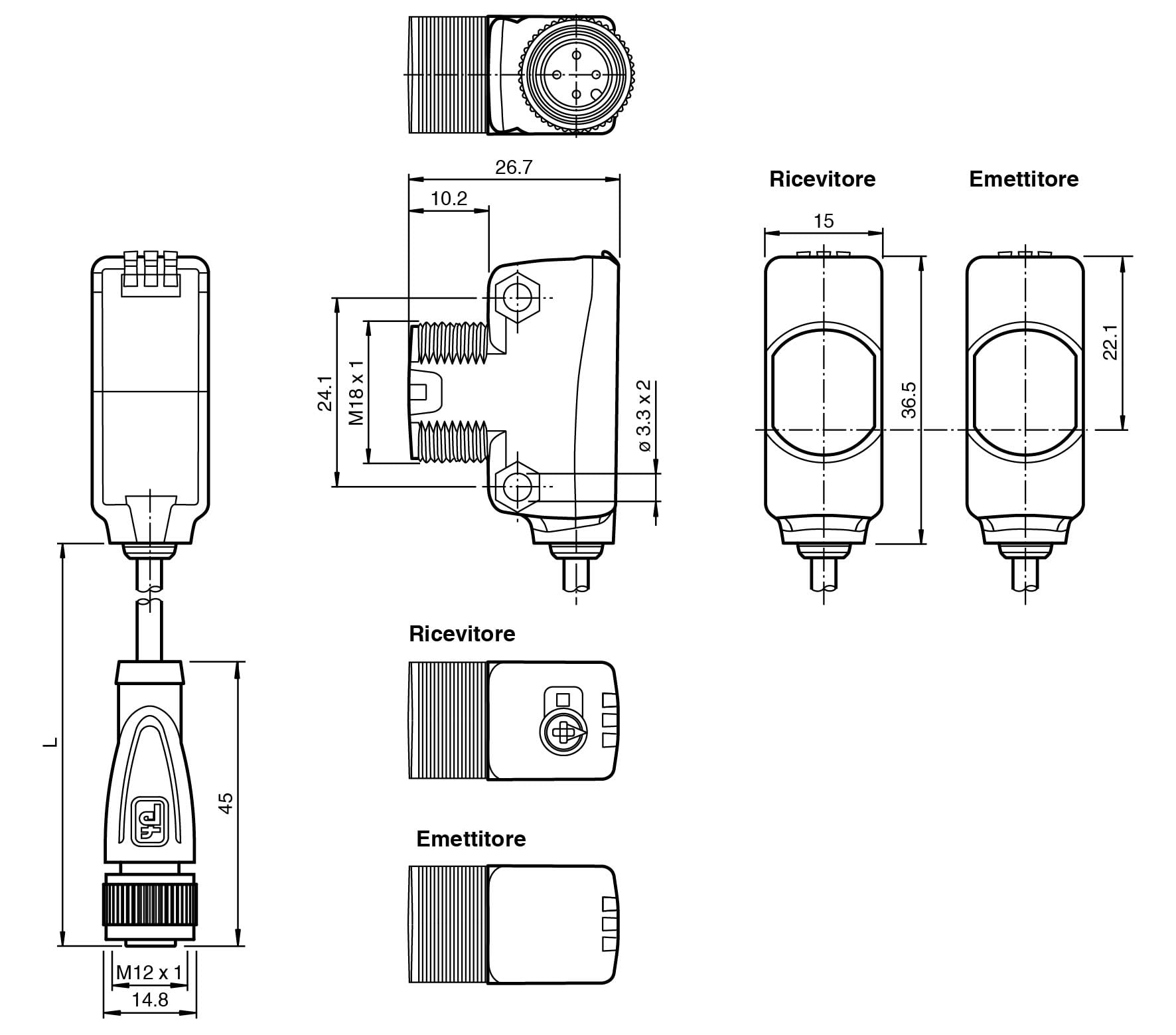 Sensore fotoelettrico a sbarramento PEPPERL+FUCHS FA ITA - PEP284458 OBE10M-R103-S2EP-IO-0,3M-V1-284458