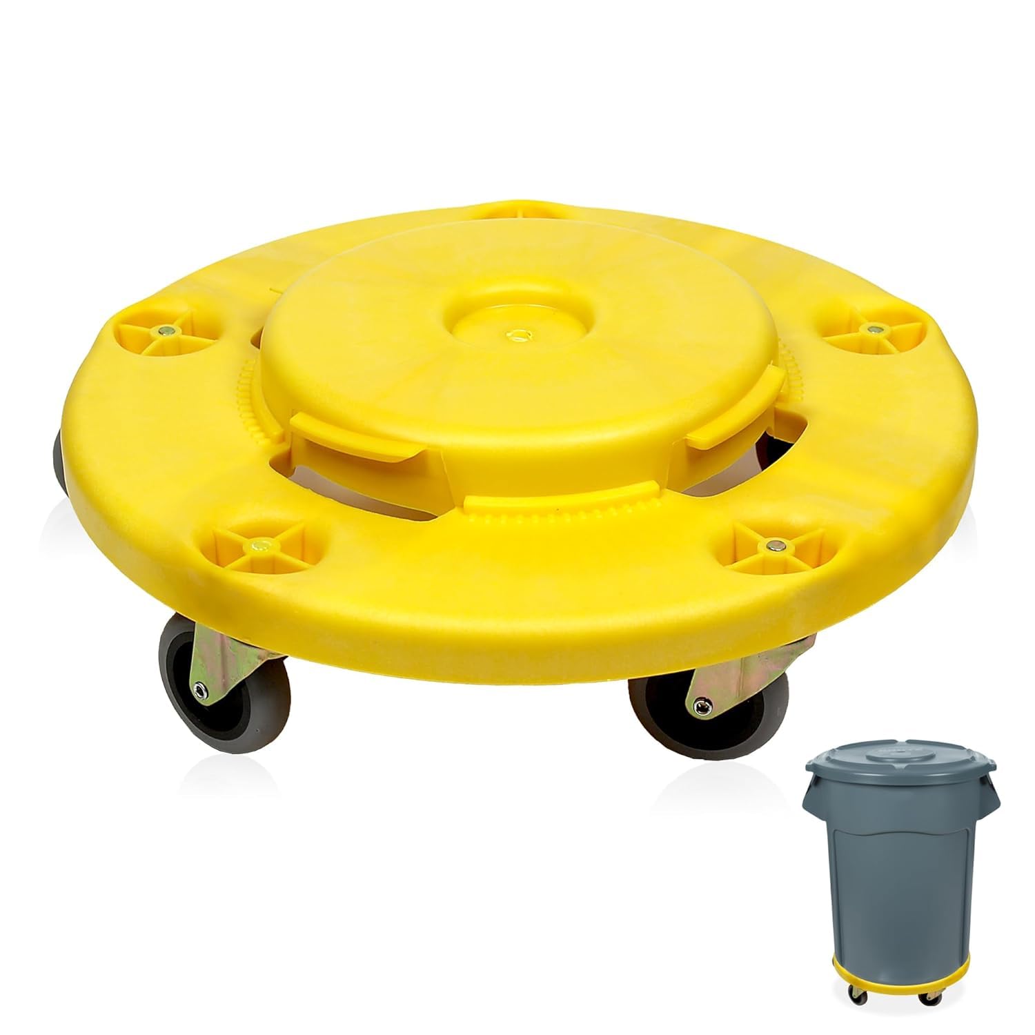 MaxWorks 51192 Runder Mülleimer mit hoher Sichtbarkeit, gelber Rollwagen mit 5 Lenkrollen, 45,7 cm, Dolly für 60,8 cm, 81,3 cm, 12,4 l, 150 l, zum An- und Ausdrehen, ideal für Geschäfte, Garagen