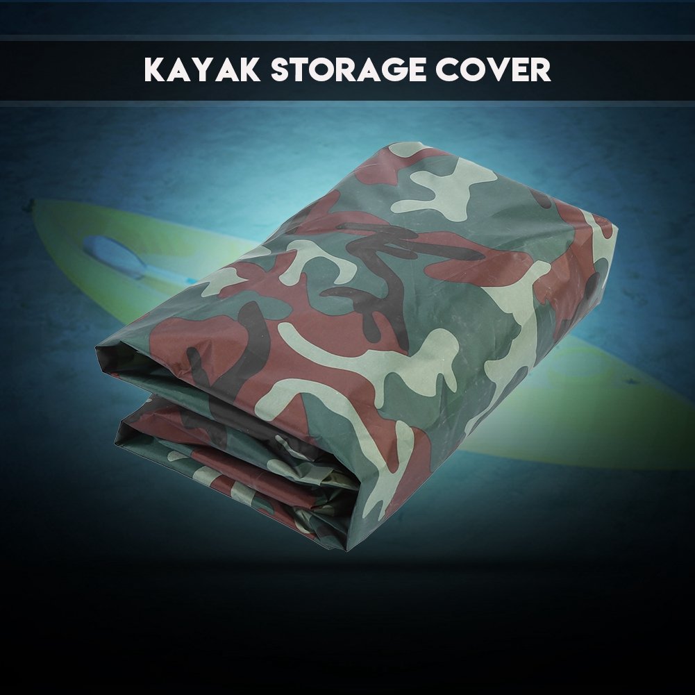 Kajak Abdeckung, 4,5m Wasserdicht UV-Sonnenschutz Aufbewahrung Kajak Staubabdeckung für 3,6–4m Kajakboot Kanu (Camouflage)