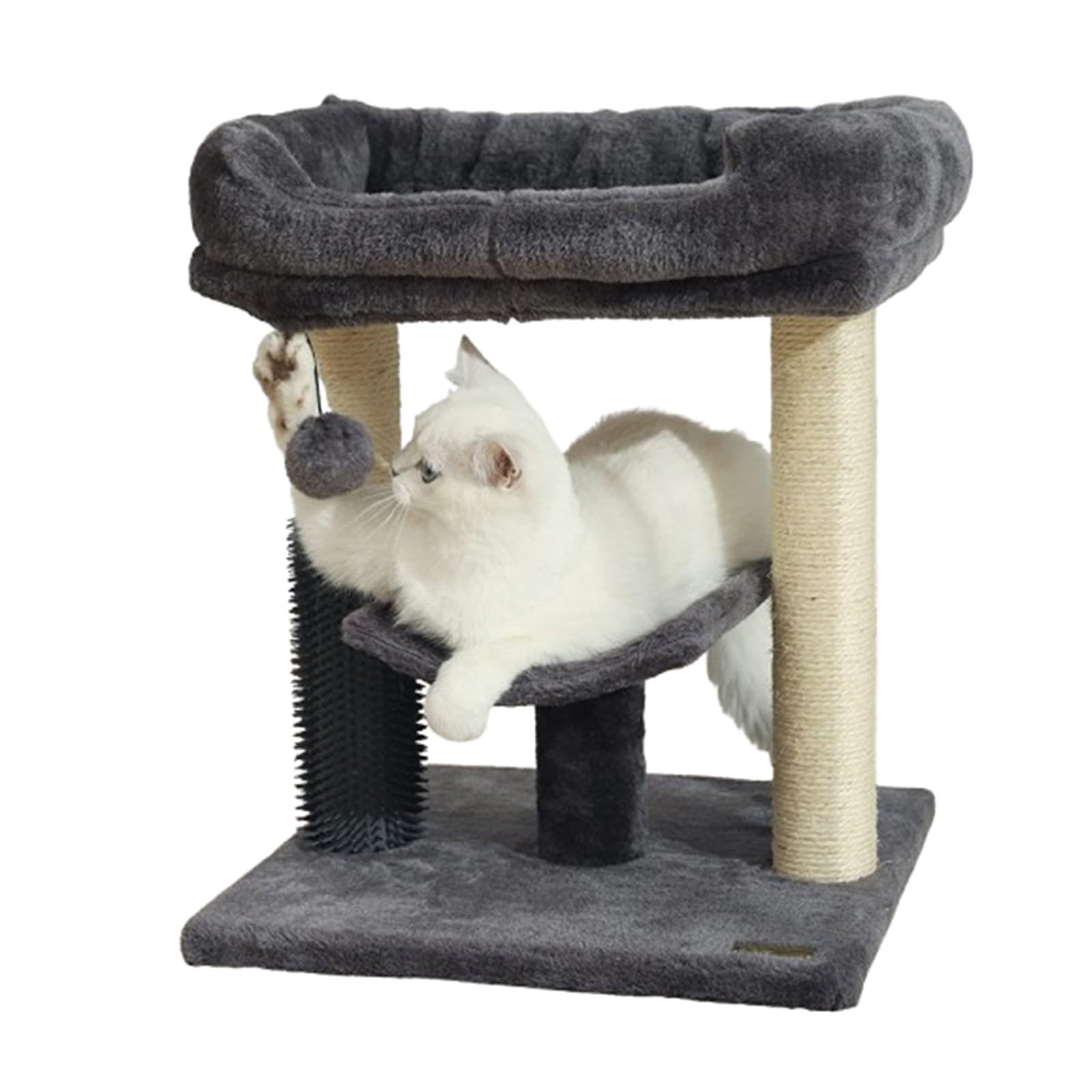 Torre de árbol para gatos de dos pisos, cama de felpa para gatos, árbol pequeño para gatos de interior, centro de actividades, árbol trepador, muebles para gatos con bola de juguete divertida, gris A,
