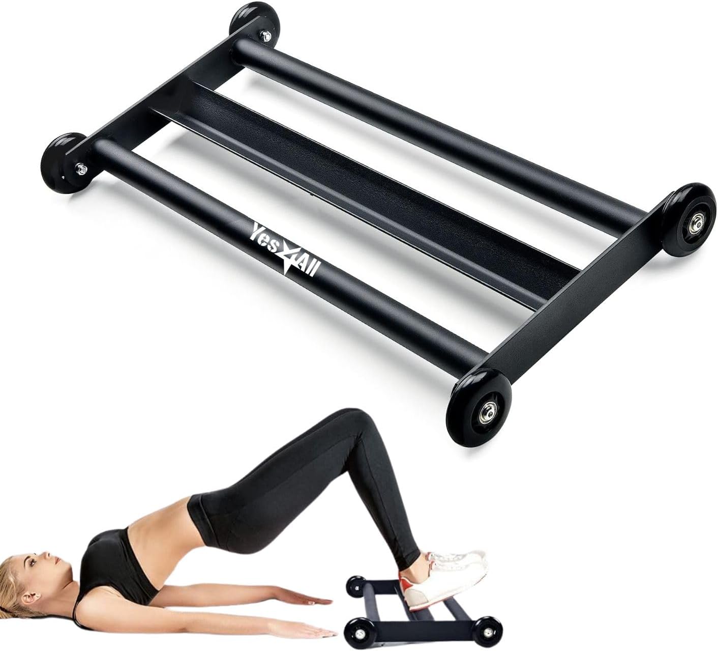 Yes4All Glute Hamglider Black - Commercial and Home Gym Multifunctional Roller - Hamstring Curl Abdomen and Leg Workout