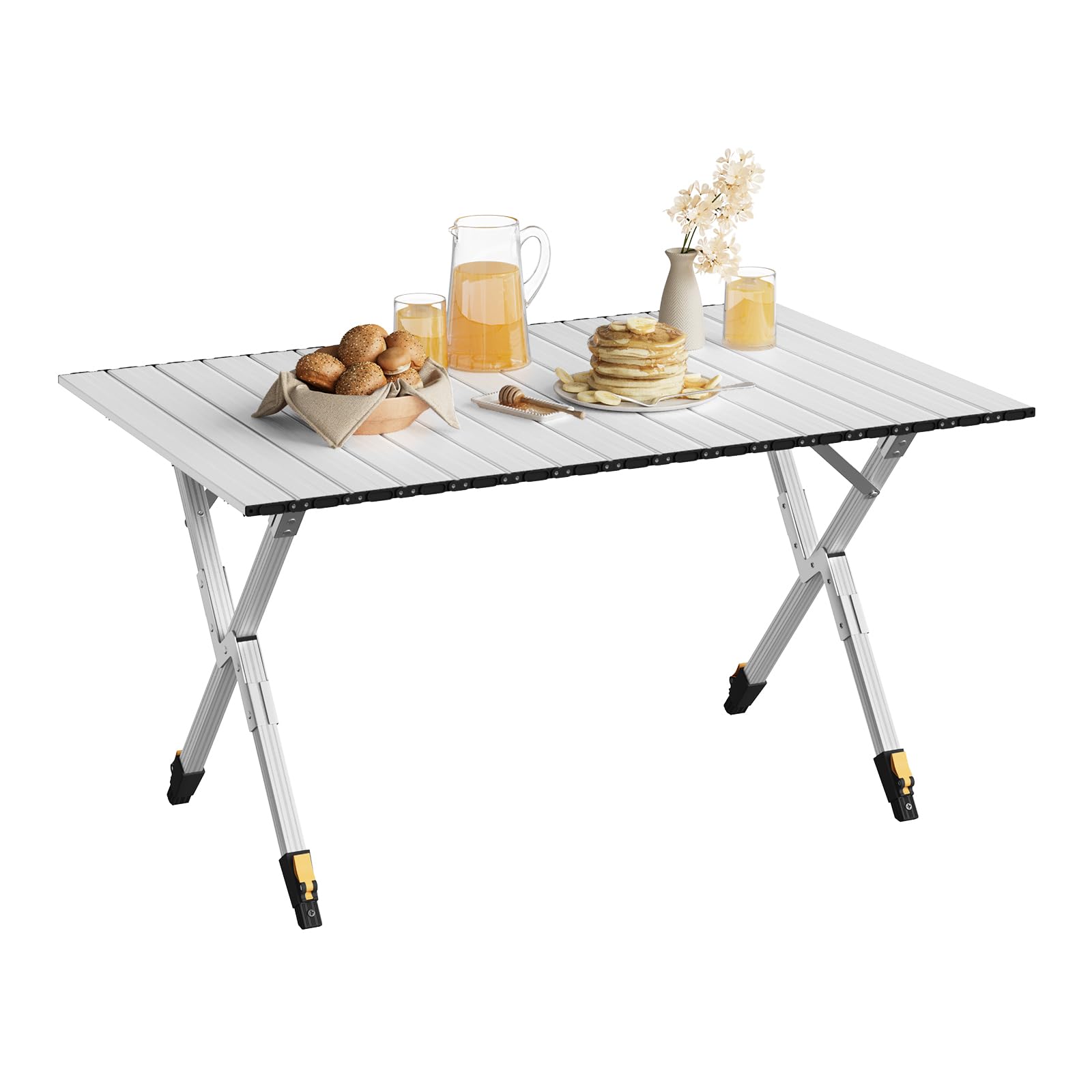 WOLTU Tavolo da Campeggio Pieghevole Leggero, Tavolo da Esterno Portatile, Altezza Regolabile, Tavolo da Giardino con Piano Arrotolabile in Alluminio, Borsa Portaoggetti, Carico 50kg,Argento