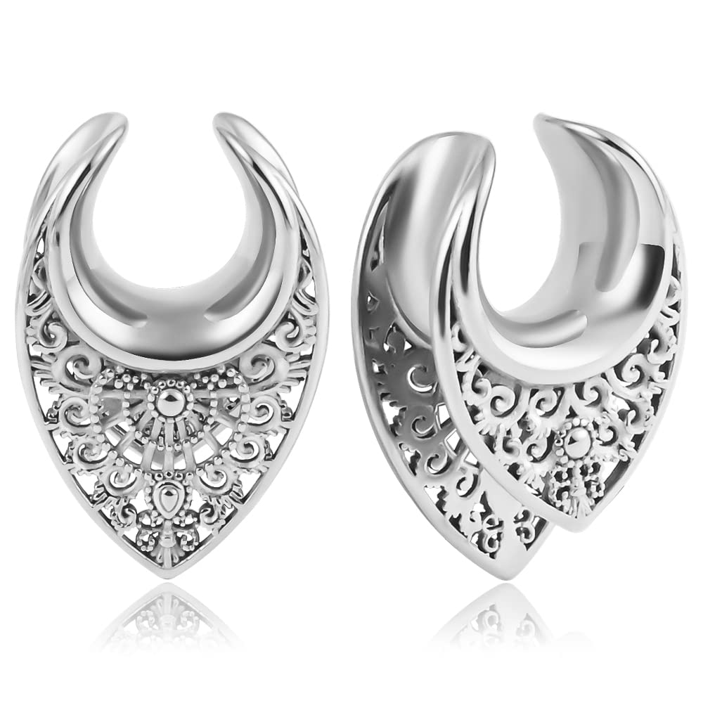 DOEARKO2 PCS 2g-1" Cool Hollowed Saddle 316L Stainless Steel Beautiful Ear Plugs Tunnels Gauges Stretcher Piercing Body Jewelry