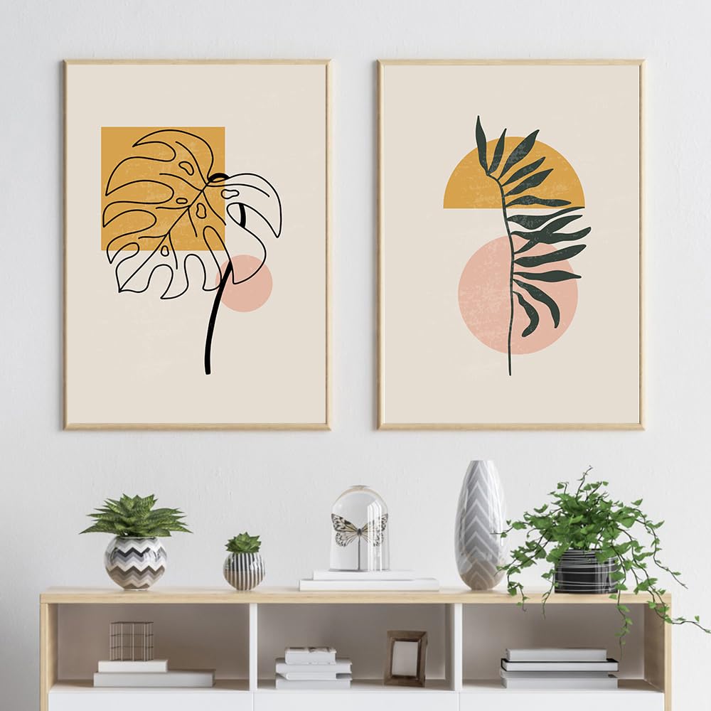 WUHBCZ Pictures,Abstract Line Plant Art Poster Vintage Boho Canvas Painting Wall Art Minimalist Modern Picture for Bedroom Kitchen Living Room Decor-50 * 60cm*2PCS (No Frame)