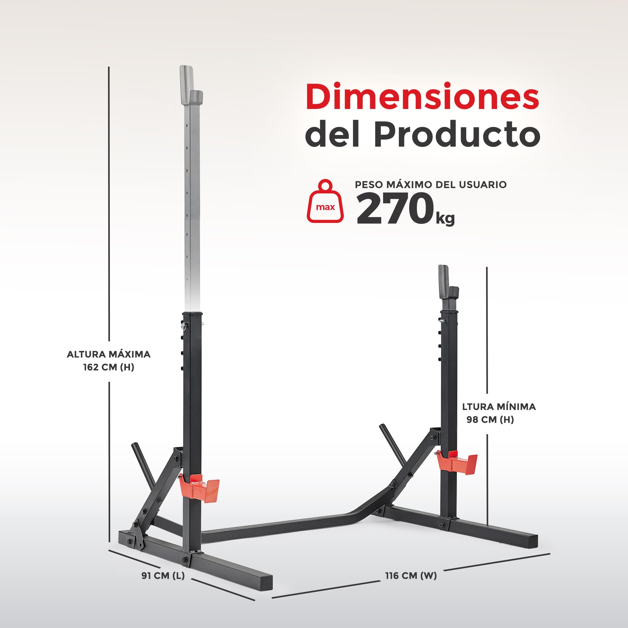 Sunny Health & Fitness Ajustable Squat Rack para Casa Entrenamiento | Versatile & Space-Saving Rack, Almacenamiento de Discos, Ajustable Height, Brazos de Seguridad