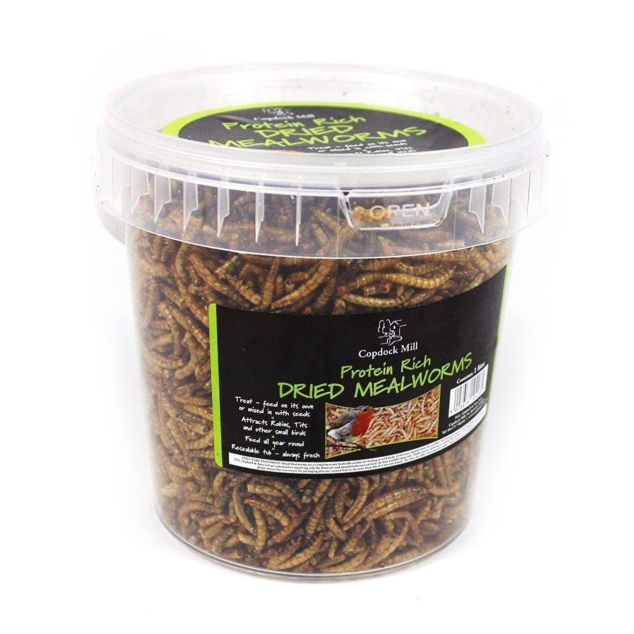 Copdock Mill Premium Dried Mealworms for Wild Birds 1 Litres – Natural Wild Bird Food - Mix With BIrd Seed – Suitable For Feeders & Bird Tables