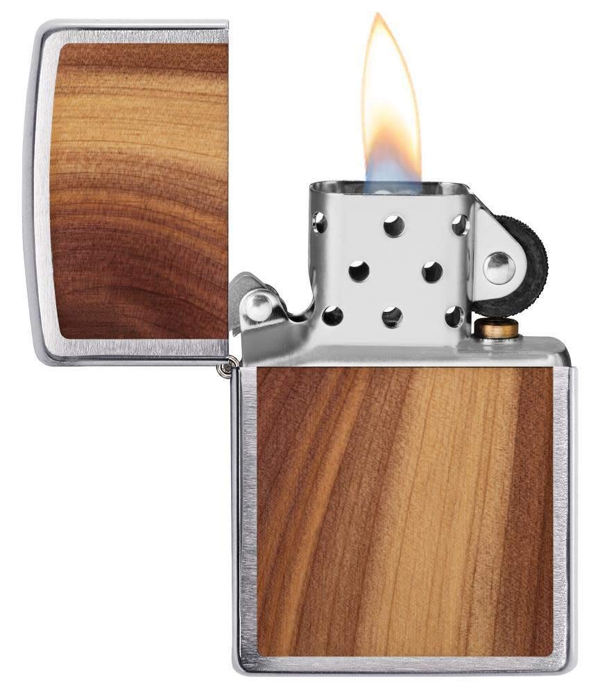 Zippo Wiatroszczelna zapalniczka - Woodchuck - szczotkowane chromowane wykończenie - do wielokrotnego napełniania do użytku przez całe życie - regulowany płomień - pudełko prezentowe - metalowa
