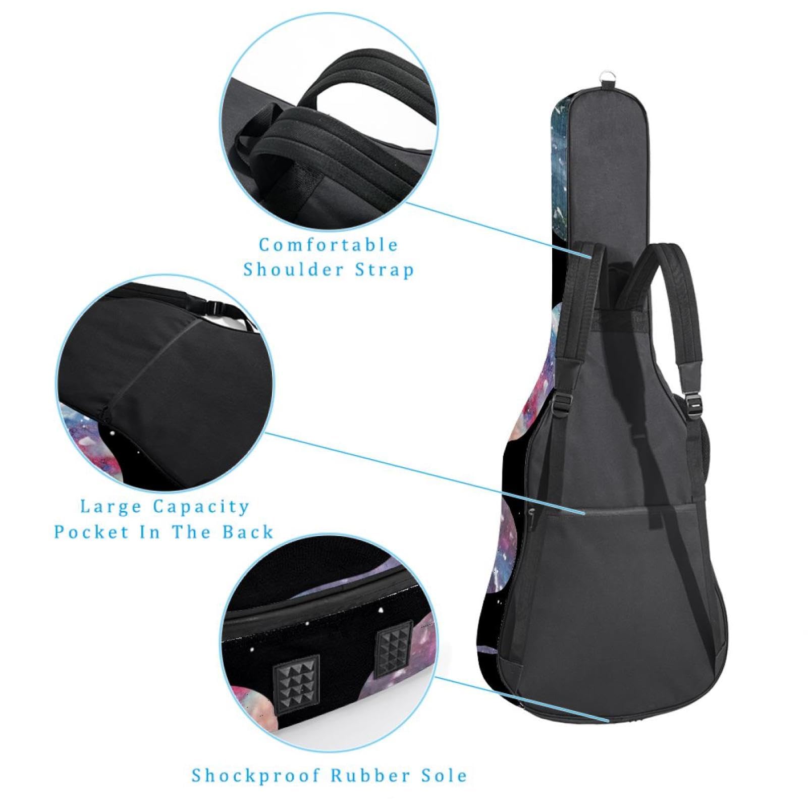 Torba na gitarę akustyczną Wodoodporny plecak na gitary Gruby miękki wyściełany Akwarela Gitara Klasyczna obudowa na gitarę, wielobarwny, 42.9x16.9x4.7 in, Organizer do torby
