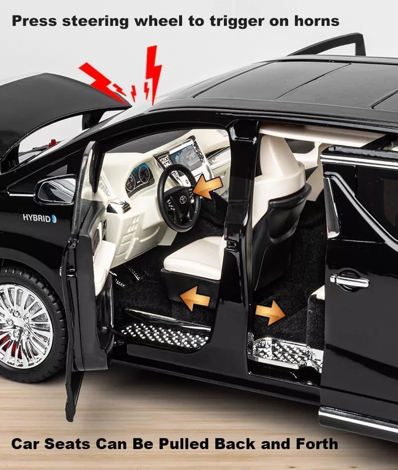 Image of WORSHIPER 1:18 Scale Big Toyotaa Alphard - Black Alloy Diecast Pullback Metal Car Toy with Sound Light & Opening Doors - Best Gift Toy for Kids
