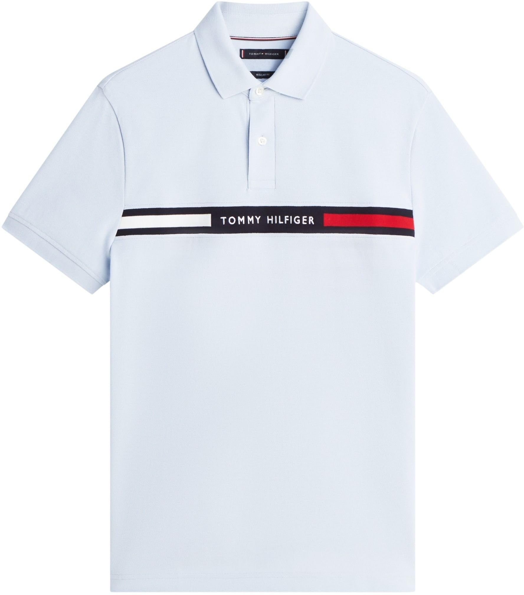 Tommy Hilfiger Polo de Manga Corta Hombre Chest Insert Regular Fit, Azul (Breezy Blue), XL