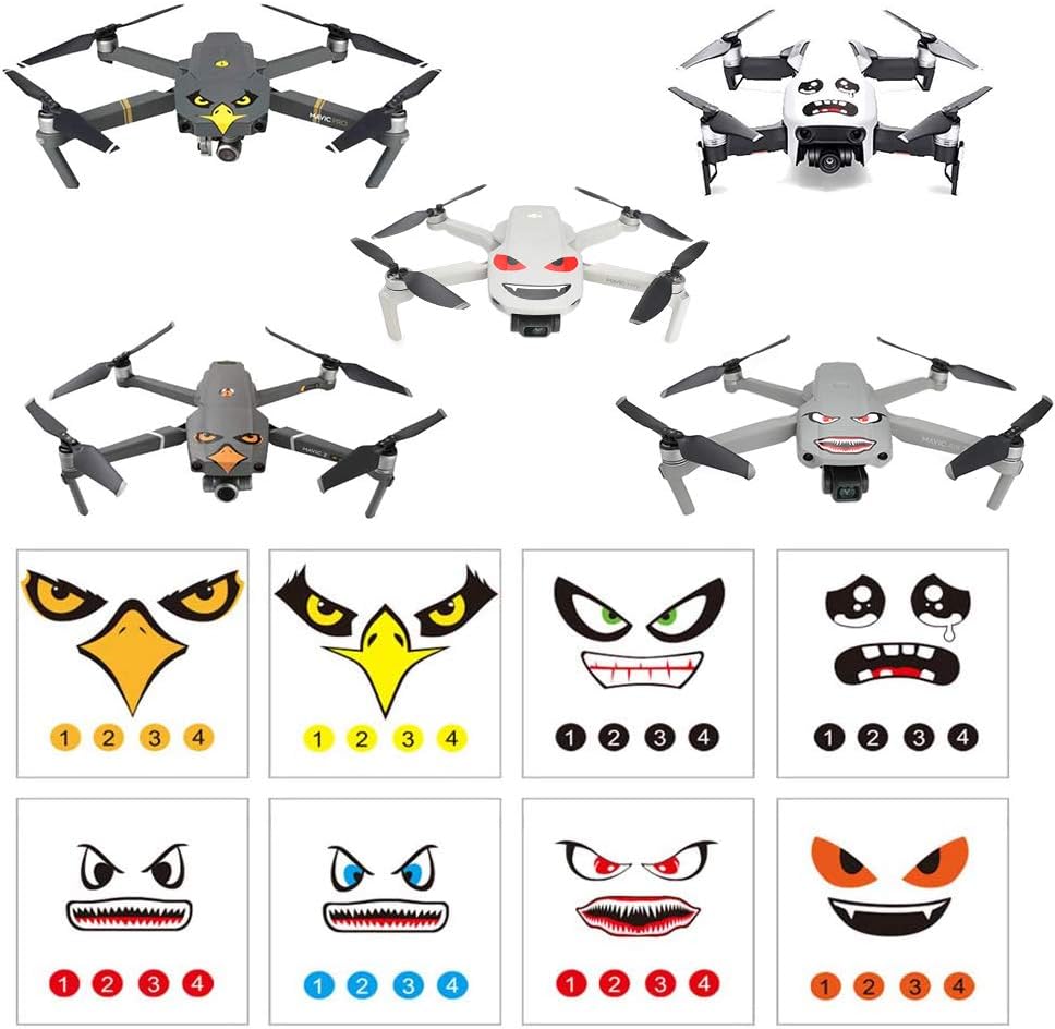Stickers Set 3M Drone Decals Facial Expression Skins Compatible DJI Mavic 2 Pro/Zoom Mavic Pro Platinum Avoiding Birds Clashing, 8 Styles