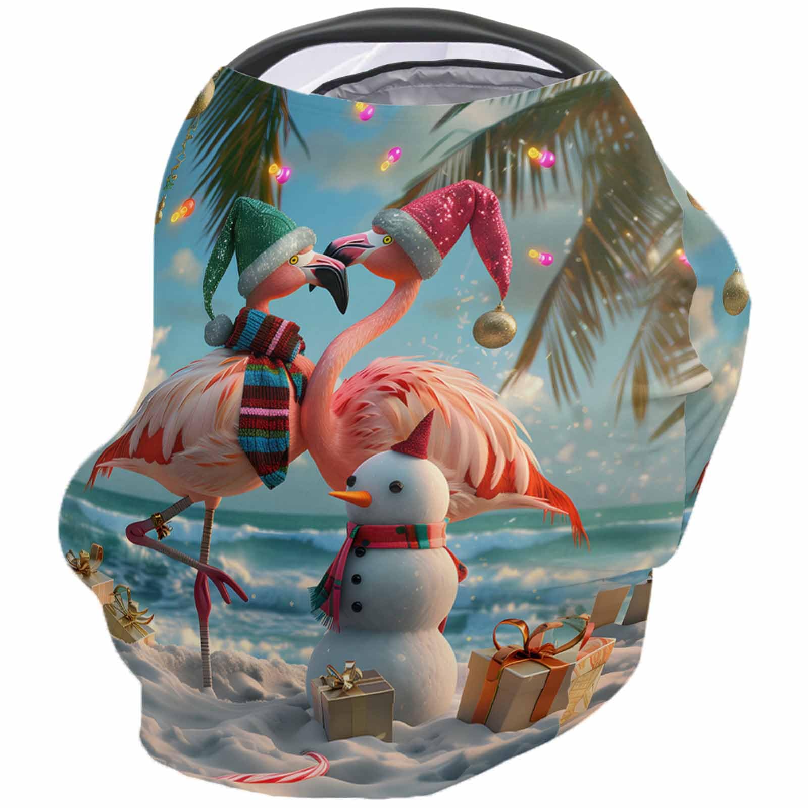 Nursing Cover for Breastfeeding Scarf, Xmas Love Flamingos Sea Beach Snowman Baby Car Covers Super Soft Multi Use for Canopy Shopping Cart Cover Blanket Stroller Cover