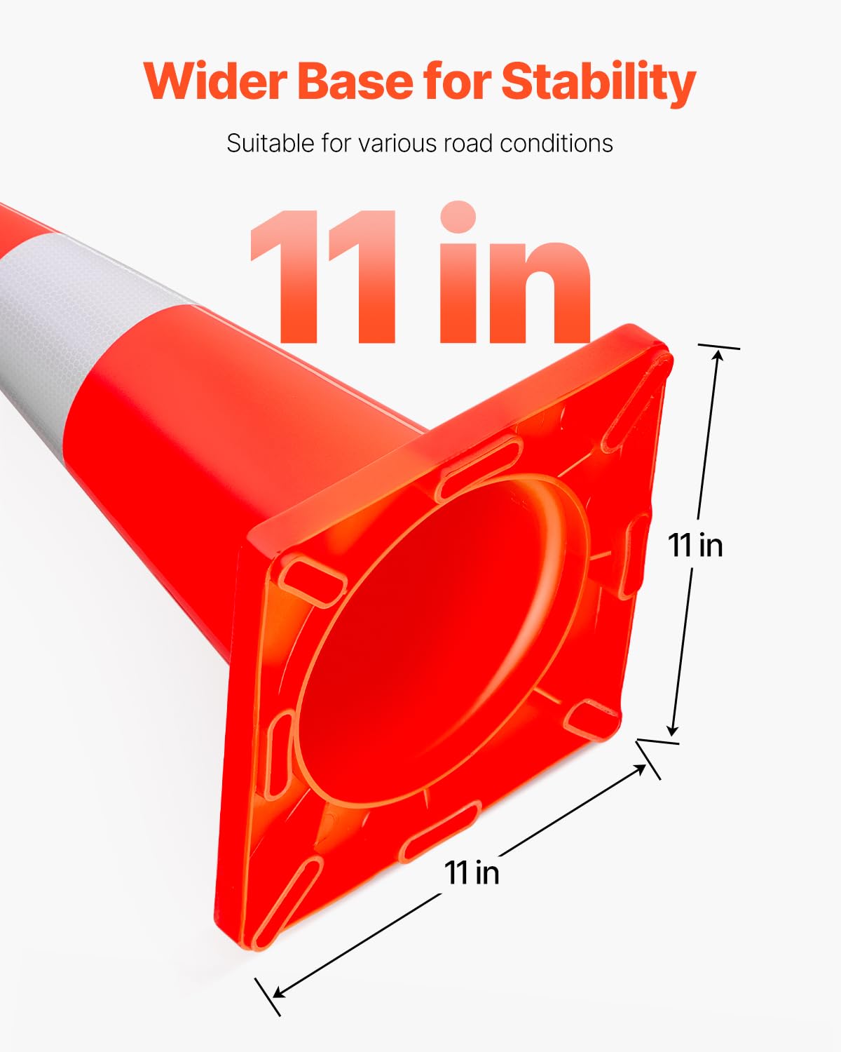 VEVOR Cono de Tráfico 12 Piezas 45,7 cm Pedestal de Obra de PVC Cono de Seguridad con Base Pesada y Collar Reflectante para Demarcación de Estacionamiento de Emergencia en Estacionamiento Carretera