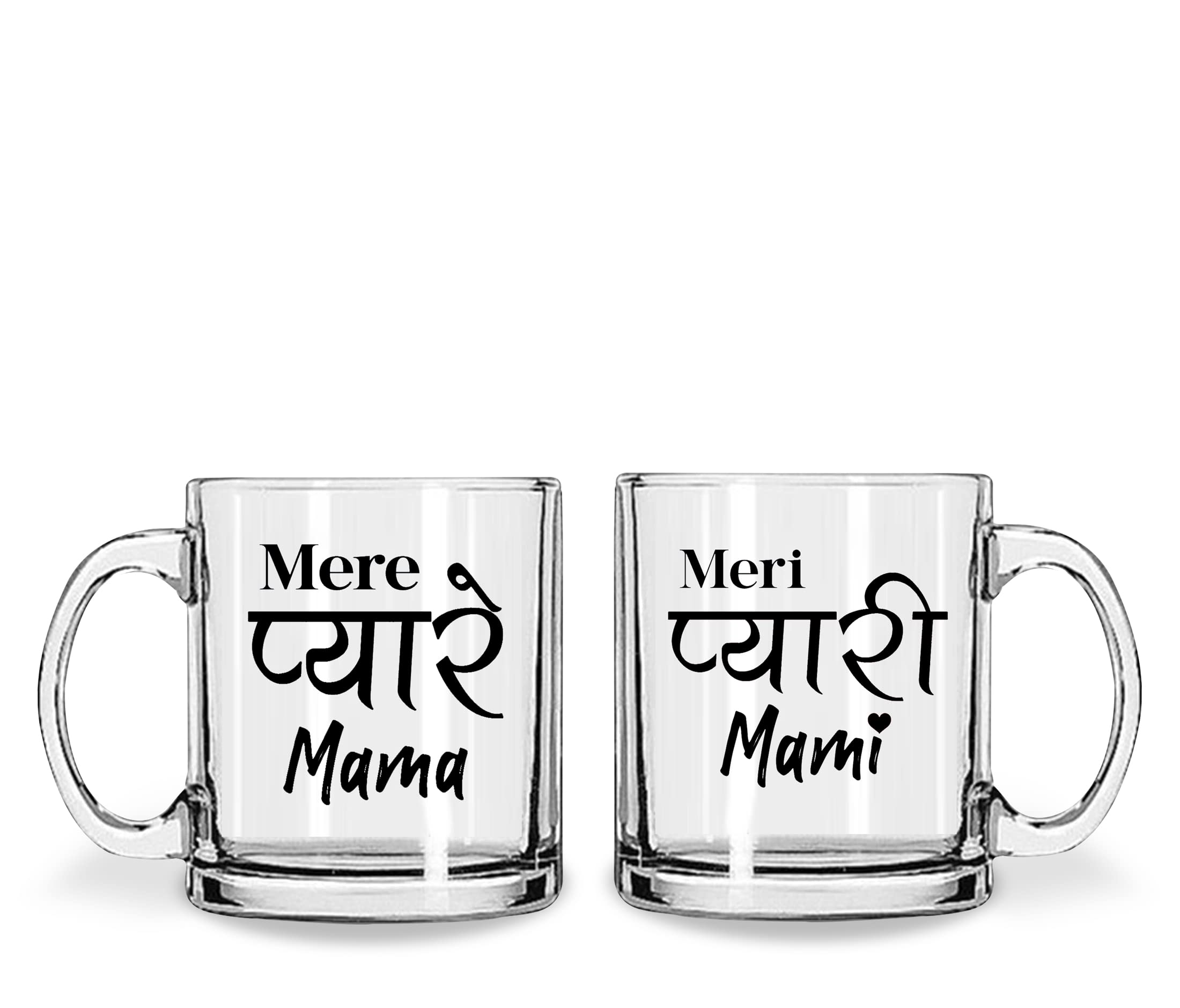WHATS YOUR KICK (CSK - Mere Pyare Mama & Mami Printed Clear Glass Coffee Cup & Mug Pack of 2 - Gift for Mama Ji | Gift for Mami Ji | Relation - D6