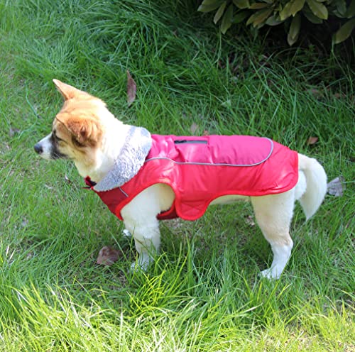 JoyDaog Hundemäntel mit Fleecekragen für kleine Hunde, wasserdichte, warme Welpenjacke aus Baumwolle für den kalten Winter, Rot XS