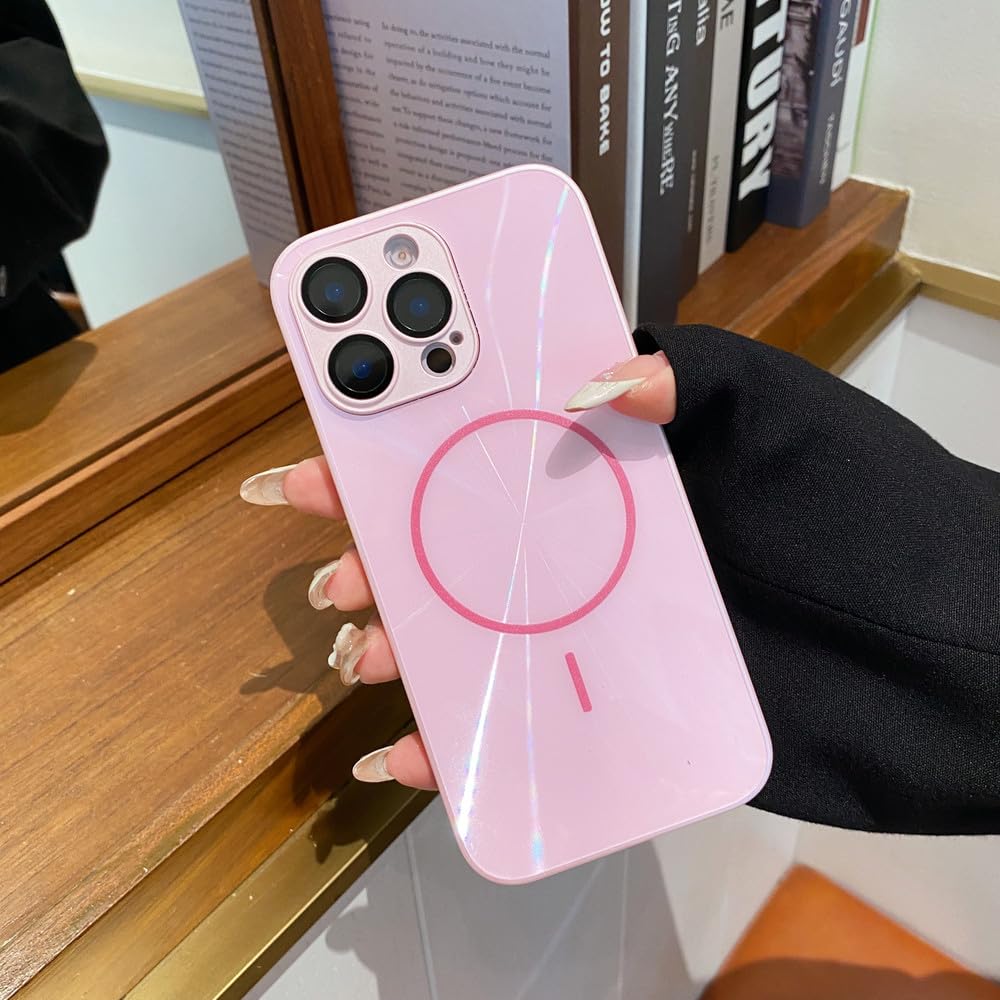 Coque iPhone 16 15 14 Pro Max rigide rose brillante et chargement magnétique sans fil - 7