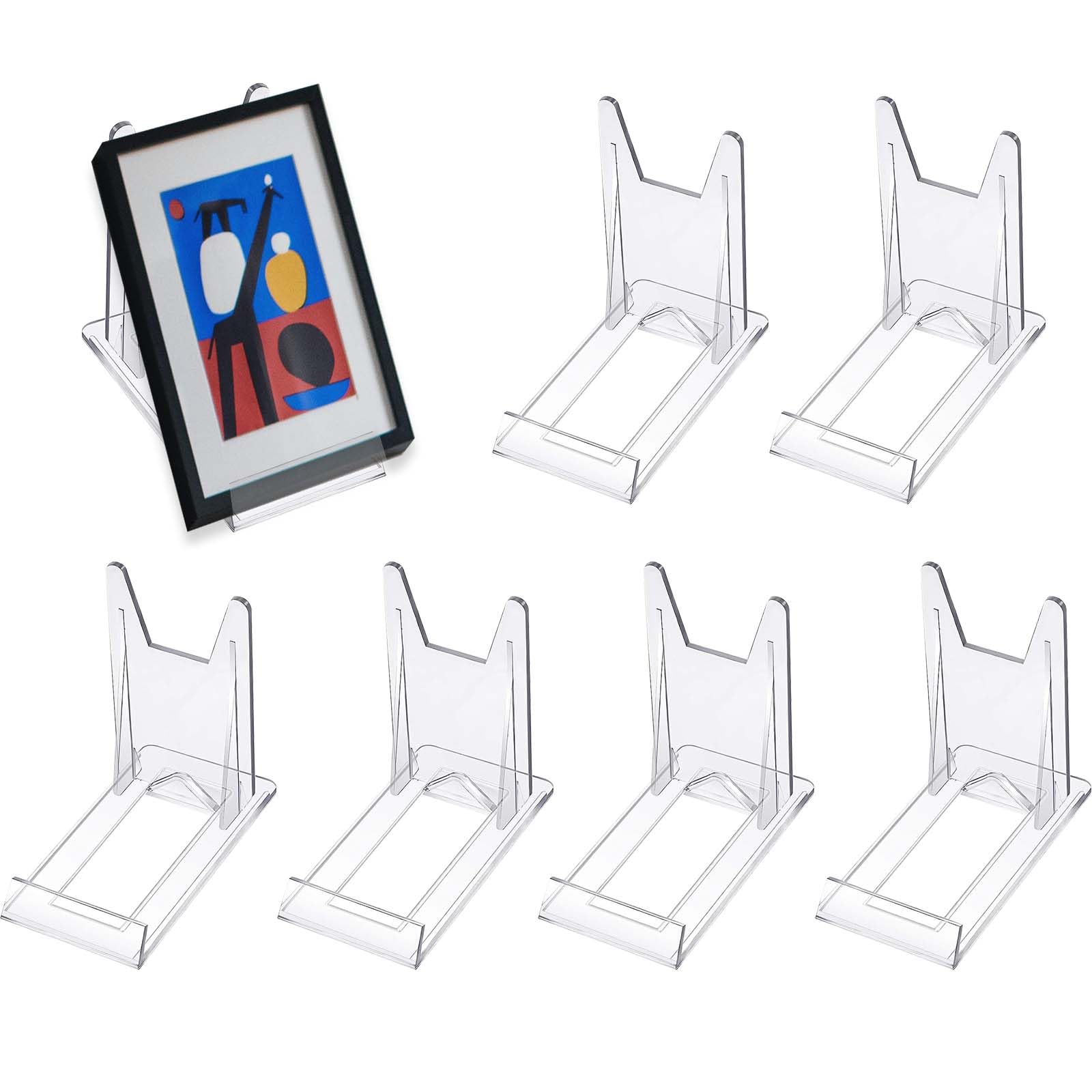 XQEUMC 6 Piezas Soportes para Platos Decorativos Transparentes Caballetes de Exhibición Ajustables Soportes para Libros de Acrílico para Exhibir Tarjetas, Medallas, Fotos, Platos, Menús