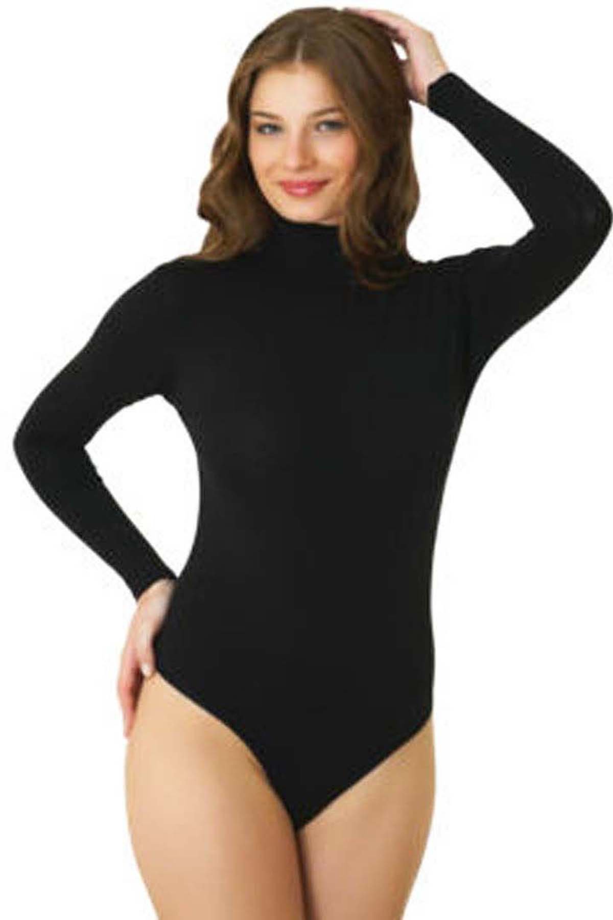 elegance1234 Elegance Ladies Turtleneck Long-Sleeve Stretch Quality Leotard/Bodysuits(Viscose) (XX-Large, Black)