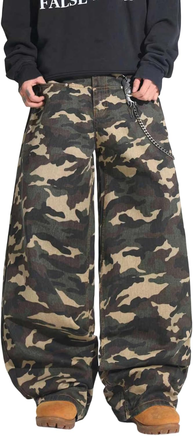 Mens Streetwear Hip Hop Baggy Jeans Wide Leg Skater Denim Pants Loose Long Trousers - Image 4