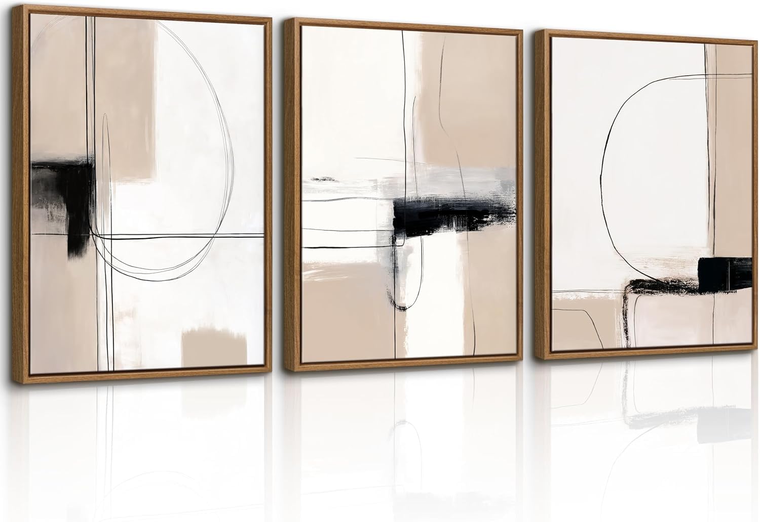 lianyibo 3 Pcs Minimalist Neutral Abstract Canvas Wall Art Modern Black and Beige White Posters Prints for Living Room Decor(20x30cmx3/Frameless)