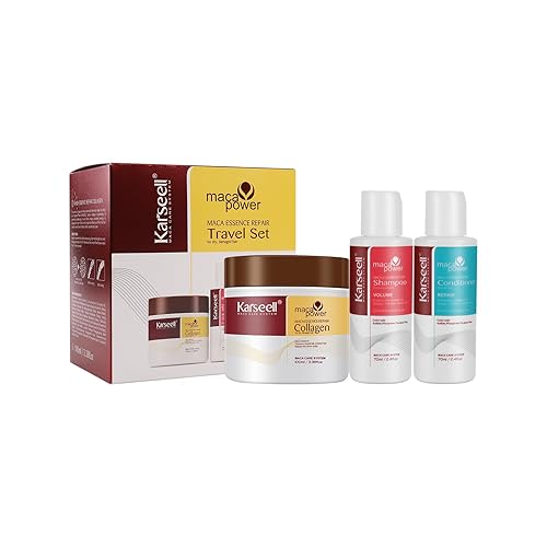 Karseell Kit de artículos de tocador de tamaño de viaje para mujer, kit de champú y acondicionador voluminizador con máscara de colágeno para el