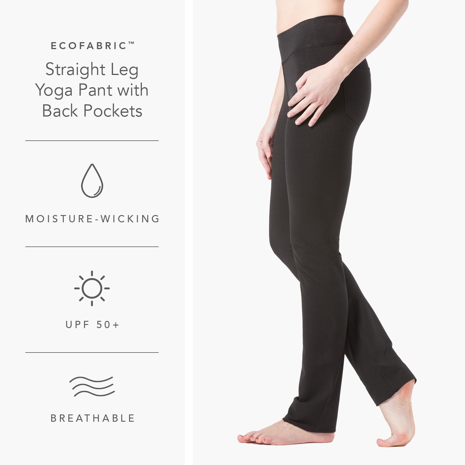 Fishers Finery Ecofabric Pantalón de yoga de pierna recta con bolsillos traseros para mujer - WV-01-YP1-110-BLK-M, Medium ( 81 cm), Negro