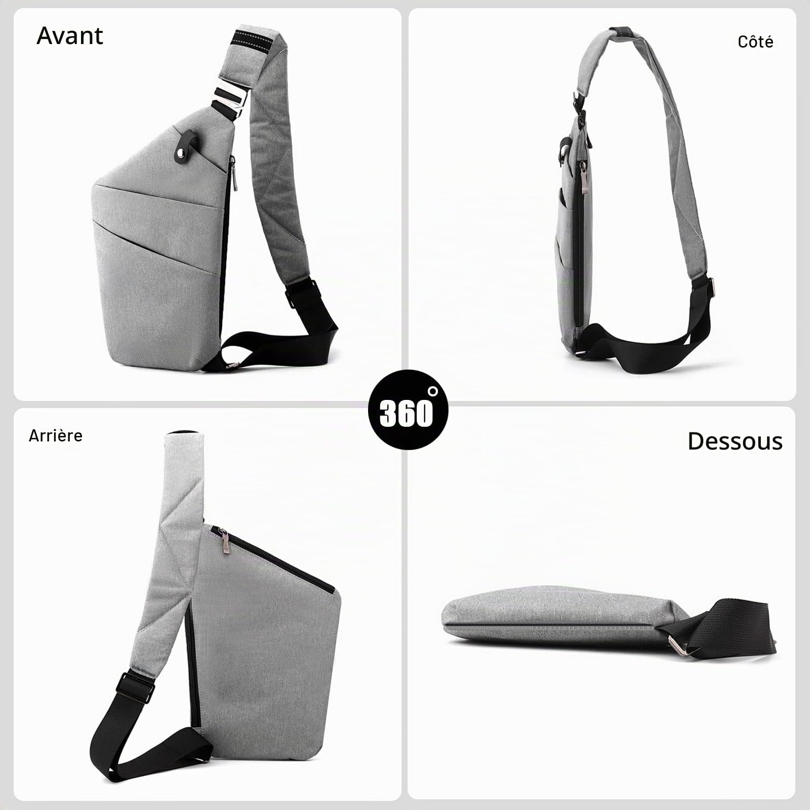 FANDARE sac Poitrine Homme Bandoulière des Sports Antivol Sacoche Femmes Epaule Sling Bag Noir