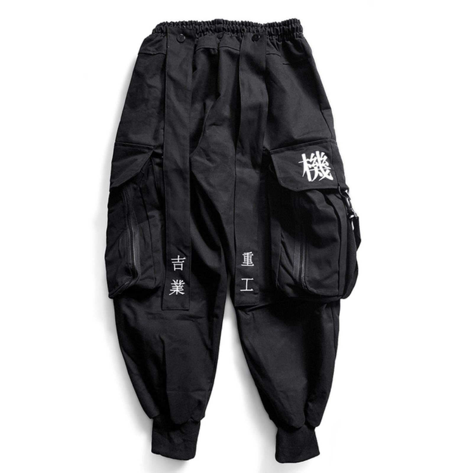 Yujun Japonés Streetwear Techwear Pantalones de Carga para Hombres Baggy Wide Black Jogger