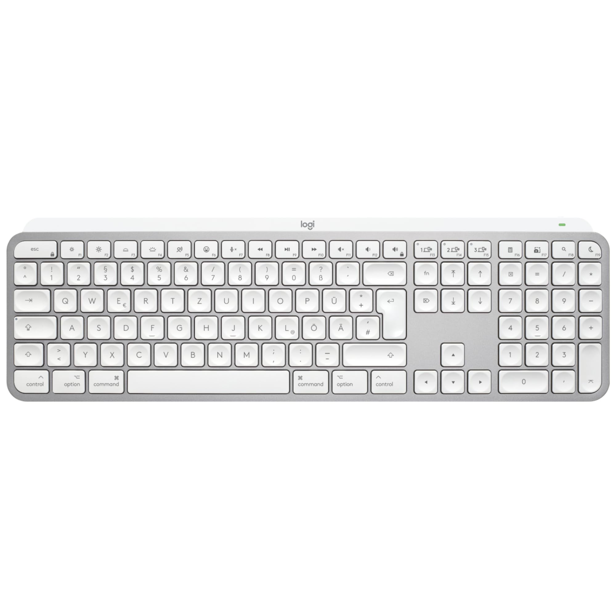 Logitech MX Keys S for Mac, klawiatura bezprzewodowa, płynne, precyzyjne pisanie jak na laptopie, Bluetooth USB C do MacBooka Pro, Macbooka Air, iMaca, iPada - Pale Grey - QWERTZ