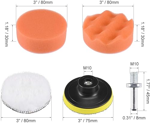 Miniatura 2 de uxcell Kit de almohadilla de pulido de taladro de espuma de 3 pulgadas, 2 piezas planas, 2 almohadillas de esponja onduladas, 1 almohadilla de lana,