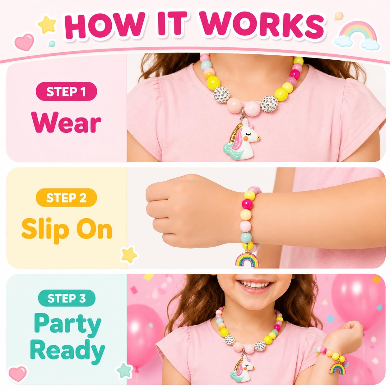 MONKEYTAIL Birthday Return Gift for Kids, 1 Set Colourful Necklace & Bracelet Jewellery Set for Girls | Fashion Dress-Up Accessories | Party Favor, Pretend Play & Birthday Gift 2