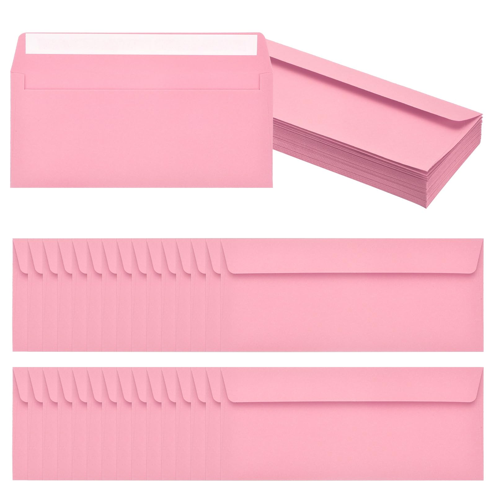 PATIKIL 60 Pack Pink #10 Business Envelopes, Colored Self Seal Letter Size Envelopes for Business Mailing Office Checks Invitation, 24.1 x 10.5 cm