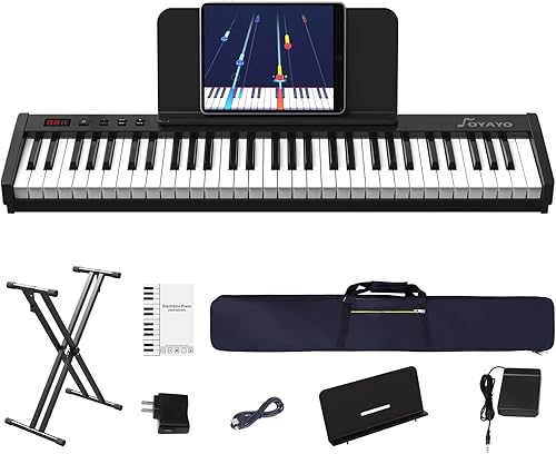 Piano de teclado digital, teclado semipesado de 61 teclas con soporte, pedal de sostenimiento, 129 tonos, teclado de piano eléctrico de 128 ritmos,