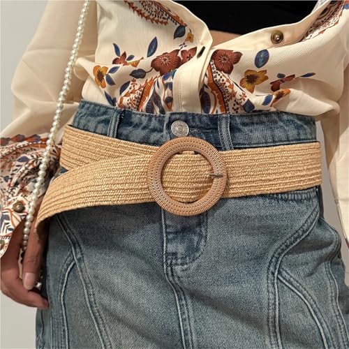 Straw Woven Belt Women Straw Belt Wide Elastic Waist Braided Waistbelt2