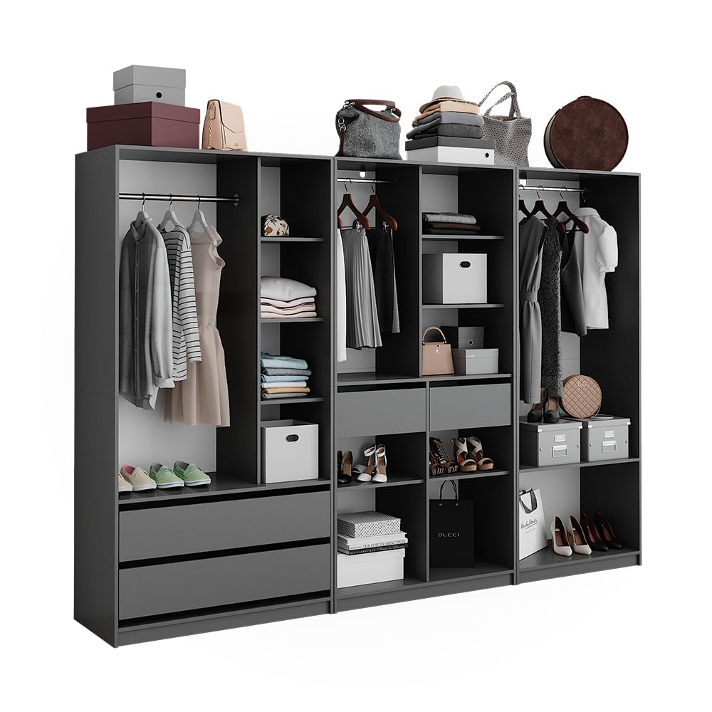 Vicco Armadio multifunzione Elmo, Antracite, 280 x 200 cm Set di 3, per una conservazione flessibile di diversi capi di abbigliamento