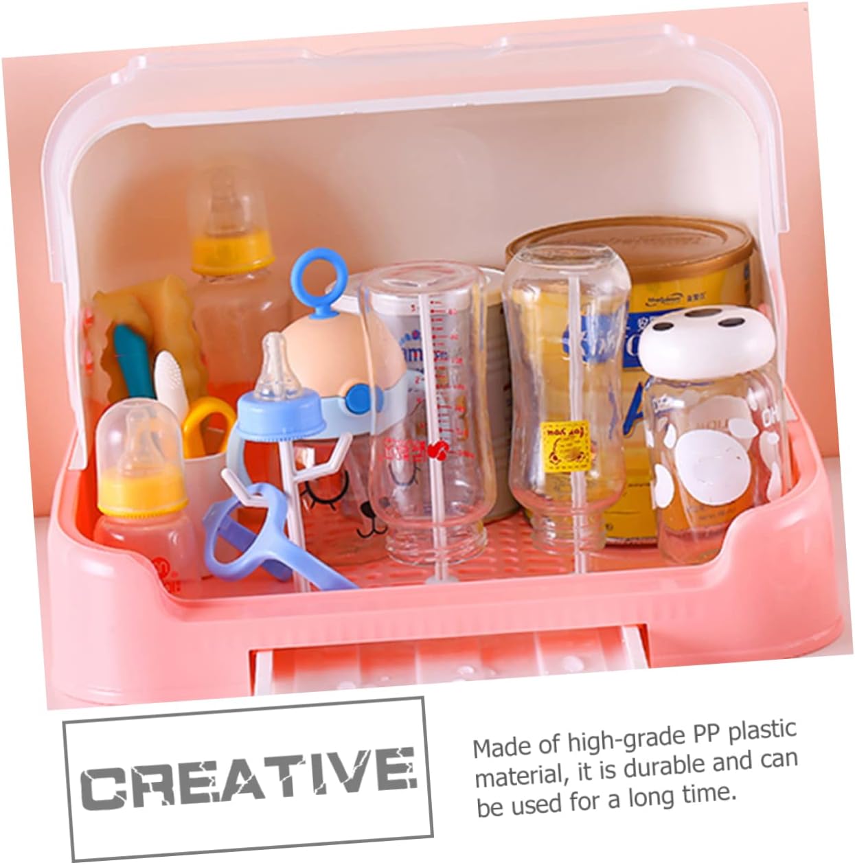 MERRYHAPY Dish Drying Rack Lid Baby Bottle Holder Pink Bottle Drying Rack Kitchen Storage Organizer