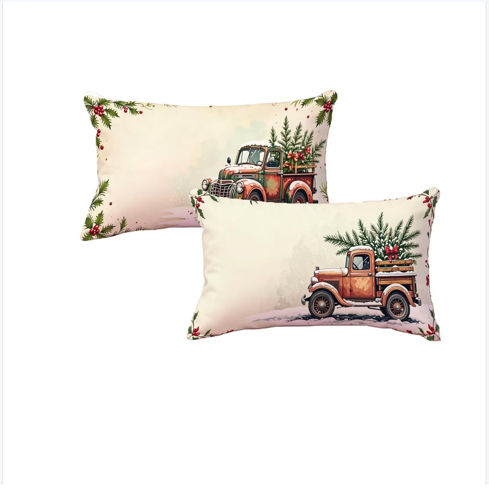 Housse coussin Noel 40x80 cm lavable et imperméable lot de 2 vert double face