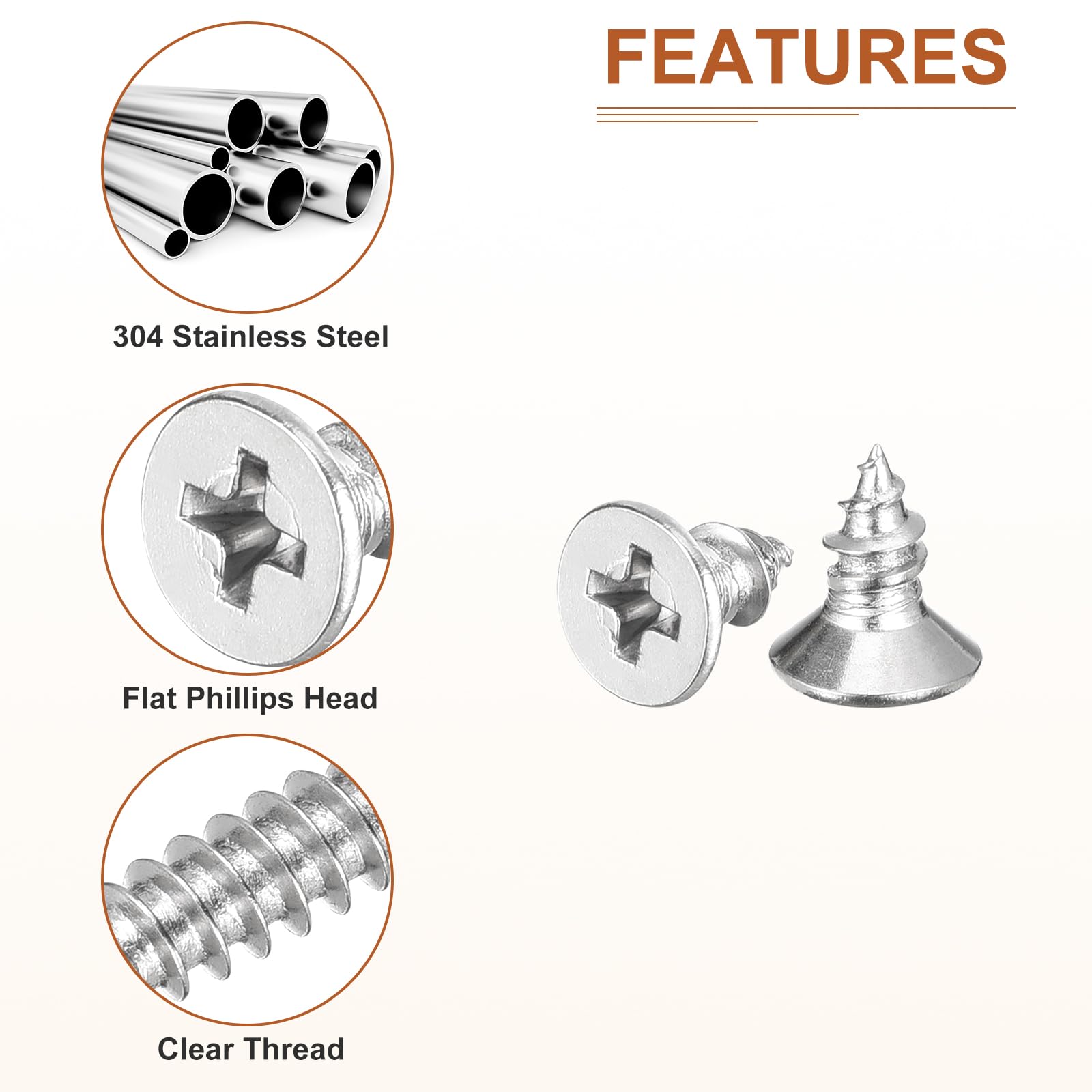DTGN 100Pcs M5x10mm Flat Head Wood Screws, 304 Stainless Steel Phillips Self Tapping Screws - Good for Woodworking Furniture - Silver - Image 4