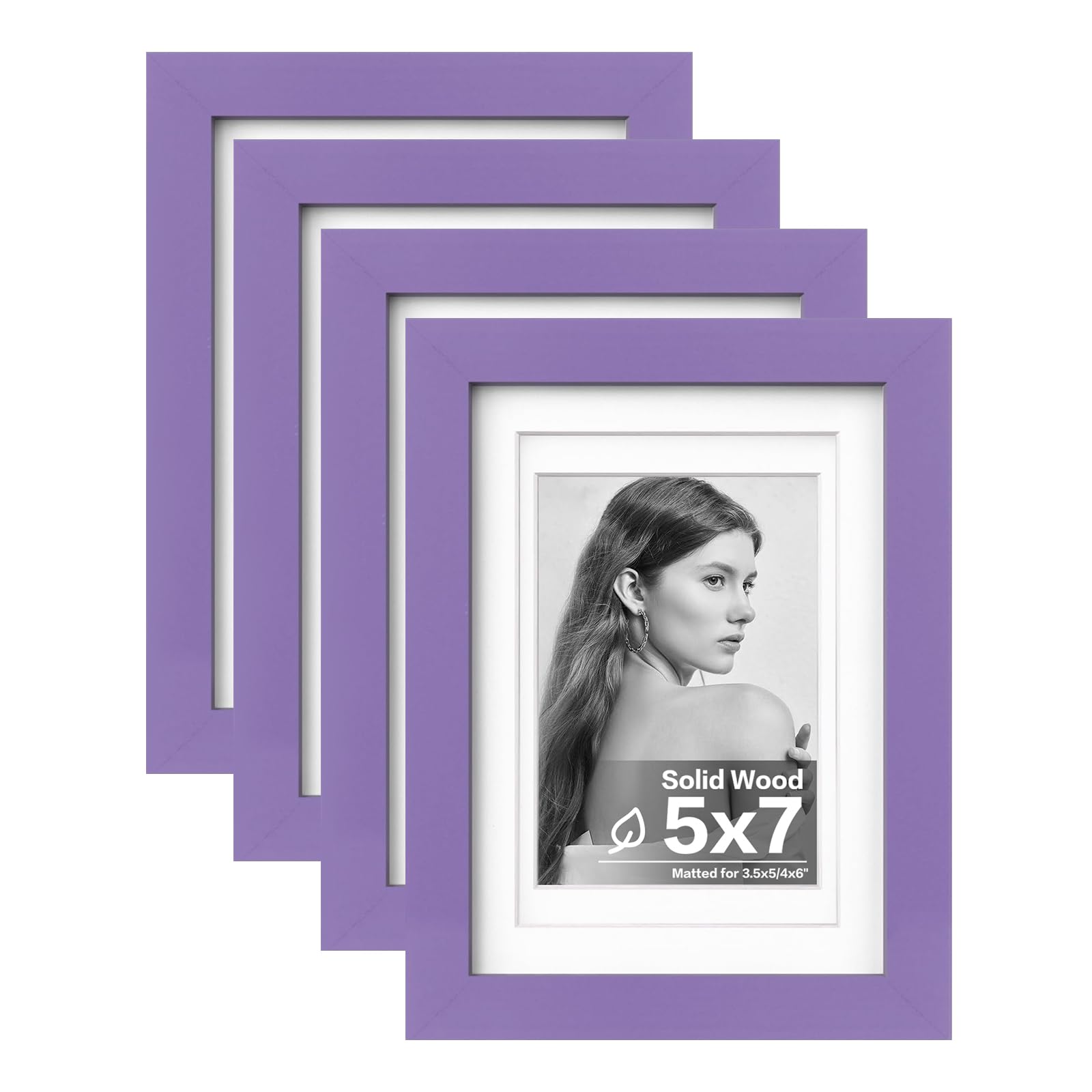 Egofine 5x7 Picture Frame 4PCS Made of Solid Wood, Display Pictures 3.5x5/4x6 with Mat or 5x7 Without Mat Covered by Plexiglass for Table Top Display