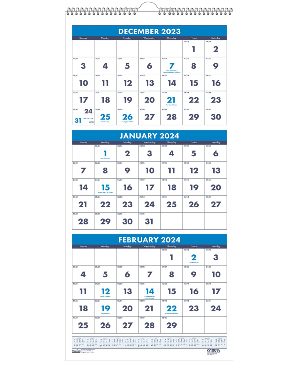 House of Doolittle 2024 Wall Calendar, Three-Month Vertical, 8 x 17 Inches, December - January (HOD3646-24)